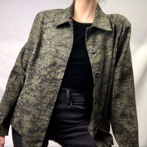 Vintage Green Alligator Print Button Up Blouse